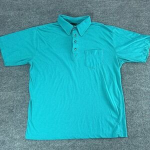 Vintage Chip Beck Polo Shirt XL Teal Turquoise Single Stitch Pocket Golf Retro
